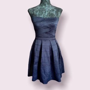 Strapless Pleated Sweetheart Navy Blue Short Dress